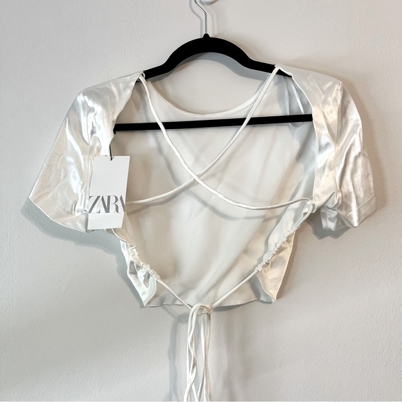 NWT ZARA White Backless Crop Top Size M - Picture 2 of 4